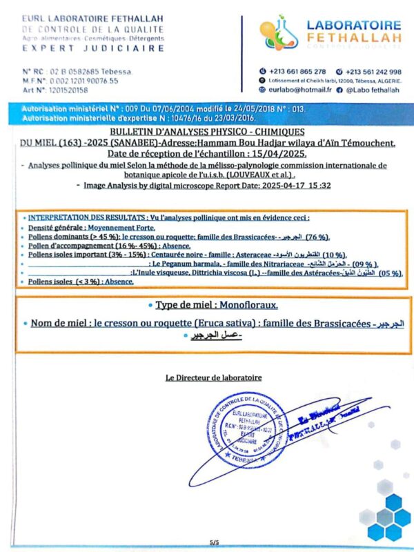 ⁦عسل الجرجير 163 <br>منطقة الجني: بشار <br>⁩ - الصورة ⁦5⁩